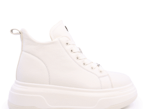 Sneakers high femei Enzo Bertini bej din piele naturală cu logo metalic 3868DG137BE