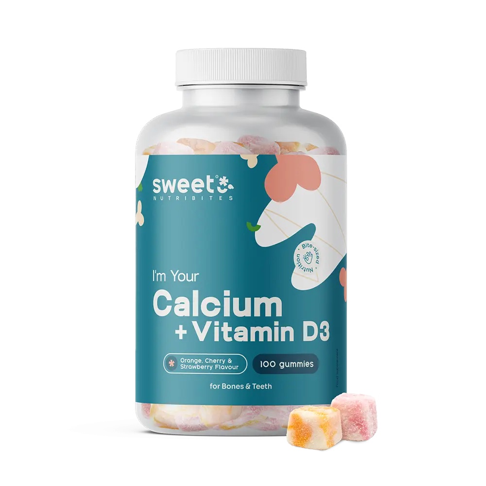 Reducere 15% – Sweet Nutribites Calcium + Vitamin D3, jeleuri cu Calciu și Vitamina D3, susțin sănătatea oaselor, dinților și funcționarea mușchilor, 100 jeleuri 1 Sweet Nutribites Calcium + Vitamin D3