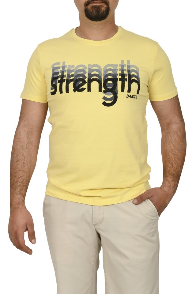 Reducere 25% – Tricou barbat cu imprimeu STRENGTH, galben (Marime tricou: XL) 1 Tricou barbat cu imprimeu STRENGTH