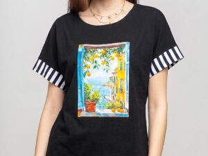 Bluza cu panou aplicat - peisaj italian cu lamai