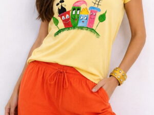 Tricou galben din bumbac  pictat manual