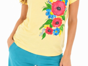 Tricou galben din bumbac  pictat manual