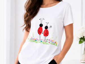 Tricou alb din bumbac  pictat manual