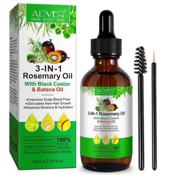 Reducere 34% – Ulei premium 3 in 1 cu Batana, Rozmarin si Ricin, 100% Natural pentru cresterea parului, tratarea scalpului si pielii, Aliver 60 ml 1 Ulei premium 3 in 1 cu Batana