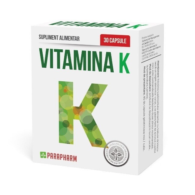 Reducere 15% – Vitamina K 100 µg, fitomenadionă, contribuie la coagularea normală a sângelui, susține sănătatea oaselor, 30 capsule, Parapharm 1 Vitamina K 100 µg