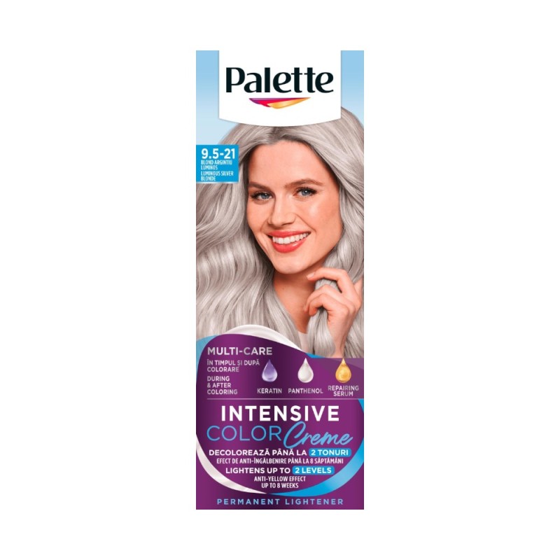 Reducere 20% – Vopsea de Par Permanenta Palette Intensive Color Creme 9.5-21 Blond Argintiu Luminos, 110 ml 1 Vopsea de Par Permanenta Palette Intensive Color Creme 9.5-21 Blond Argintiu Luminos